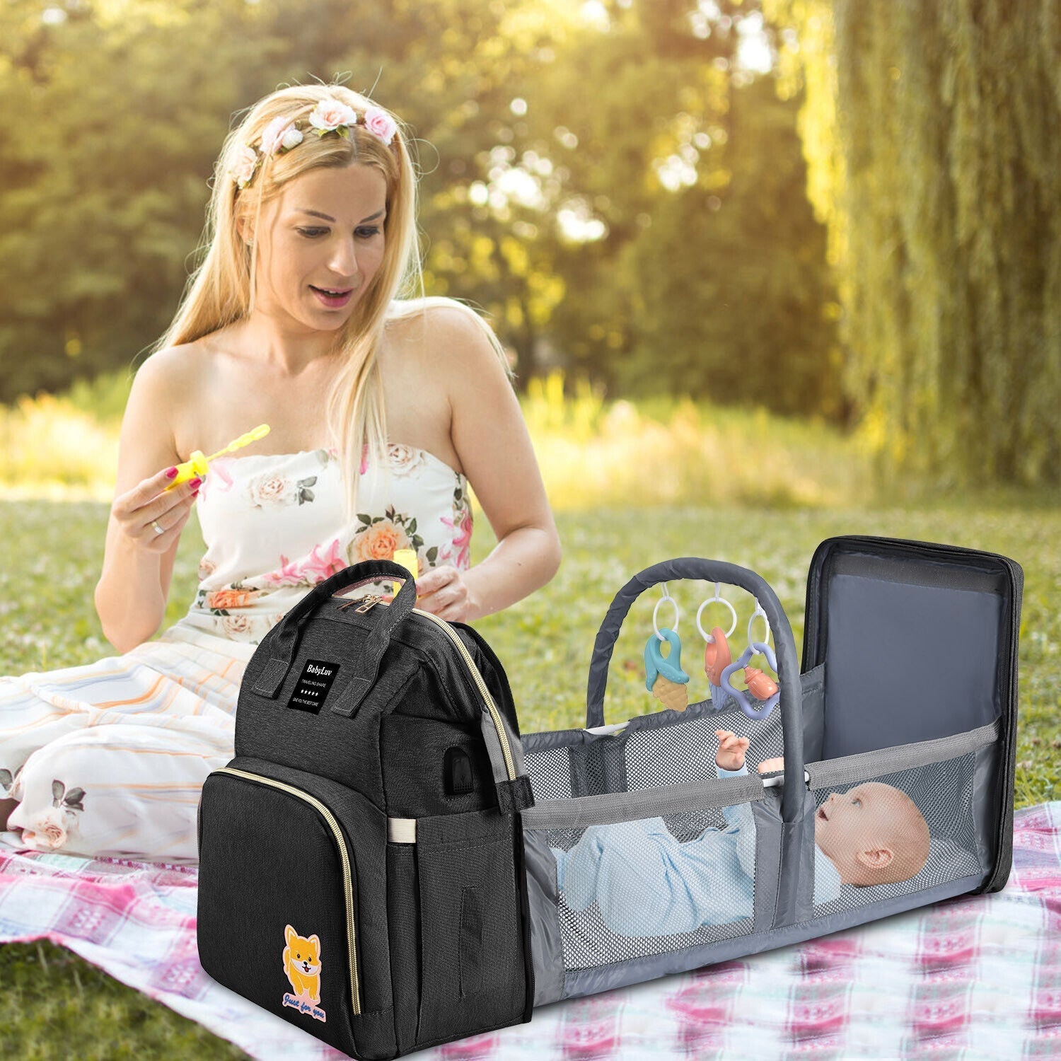 3-in-1 Baby Diaper Bag Backpack with Changing Station Portable Mommy Travel Bag 24Hr Smart